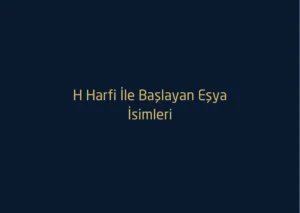 H Harfi İle Başlayan Eşya İsimleri Nelerdir